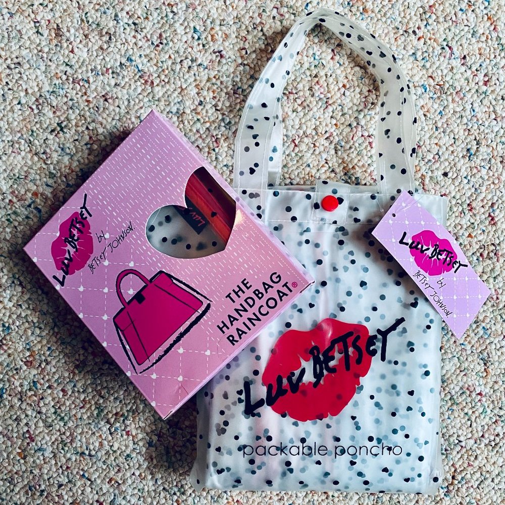 Luv Betsey Women's Reusable Rain Poncho and Handbag Raincoat in Polka Dot NWT